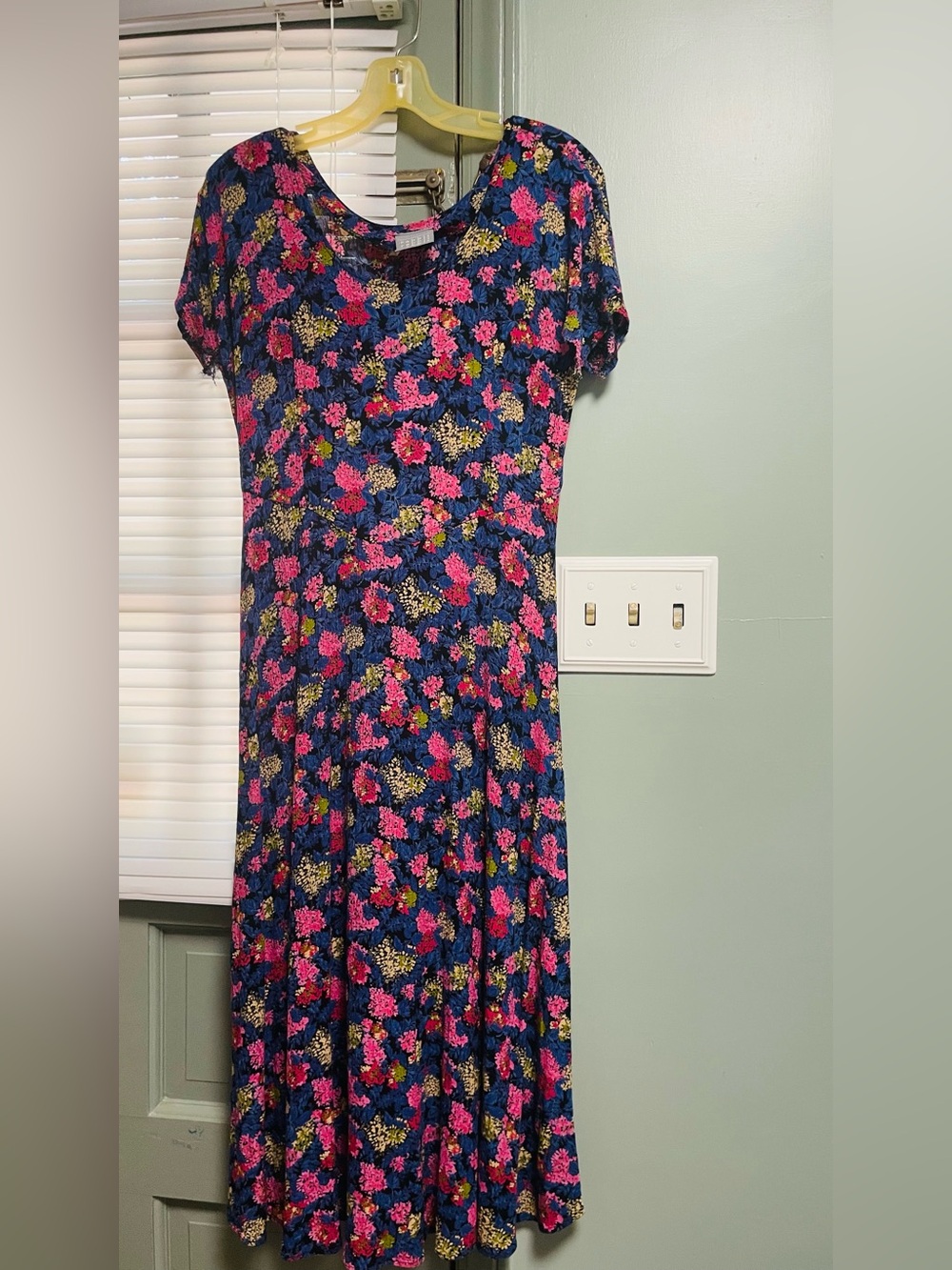 Rabbit Rabbit Rabbit Navy Floral Midi Dress with Pink and Yellow Accents